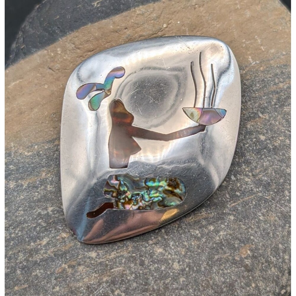 Vintage Taxco Mexican Sterling Silver Abalone Inlay Brooch Pin
